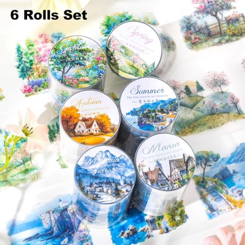 6 Rolls Four Seasons Landscape PET Tape for Scrapbook Journaling - style: Four Seasons