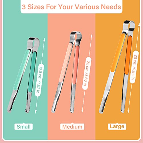 TXIN 3 Sizes BBQ Tongs, Colorful Professional Grill Tongs for Kitchen Cooking Serving, Stainless Steel Tongs for Grill Accessories