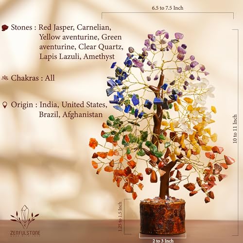 7 Chakra Tree of Life Crystal Tree - Gemstone Healing Tree for Positive Energy, Home Office Crystal Tree Decor, Chakra Crystal Tree Housewarming - Birthday Gifts for Women, Men, Mom, Sister, Friends - color: 7 Chakra Tree Wooden Base 300 Beads