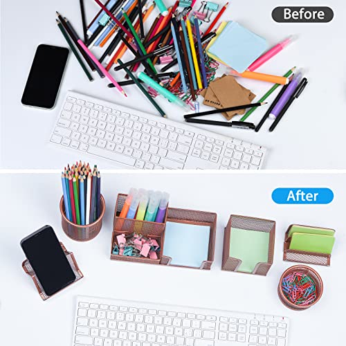 Desk Organizers Set with Mesh Pen Holder Cup, Rose Gold - color: Rose Gold