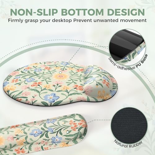 iCasso Green Desk Pad Mat, Large Mouse Pad and Keyboard Wrist Rest Set - color: Green Floral