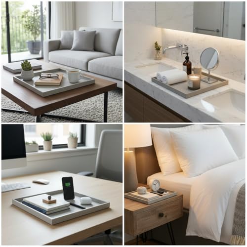 20x20 Inch Rectangular Ottoman Tray | Textured PU Leather, Waterproof & Heat-Resistant Storage for Coffee/Dining Tables, Sofa, Bed, Entertainment & Party (Tranquil Beige, 20 * 20in) - color: Tranquil Beige, size: 20" x 20" x 1.5"