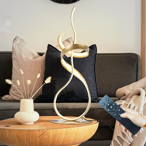 Gold Art Spiral 24W LED Table Lamp with Touch Remote Dimmer, 22" Unique Creative Stylish Smart Lamp, LED Desk Lamp for Dining Room, Bedroom, Bedside, Restaurant, Bar (Gold) - color: Gold