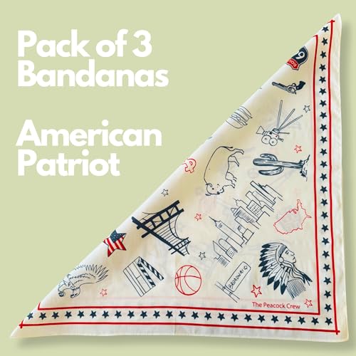 The Peacock Crew Premium Soft Cotton Bandanas Pack for Men and Women Paisley 22 x 22 inches - color: 3 Pack American Patriot