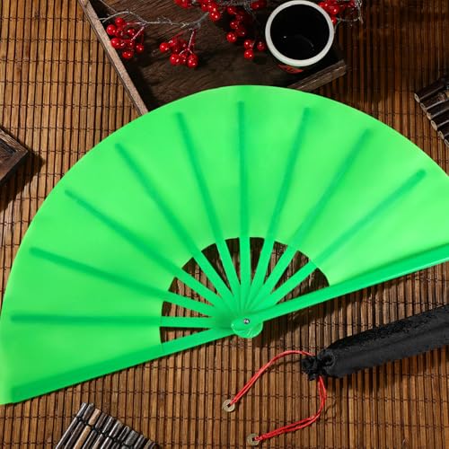 Maitys 2 Packs Large Folding Hand Fans, 13'', Green and Red - color: Green and Red