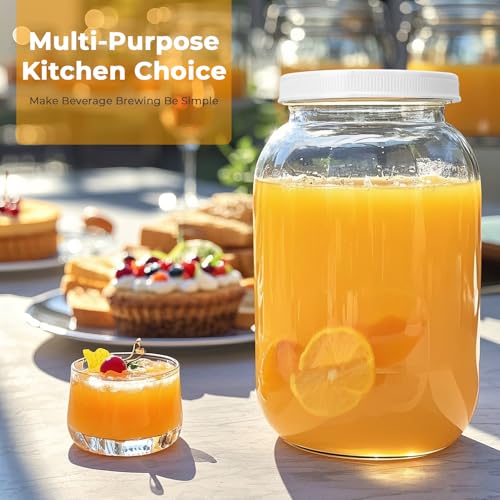 Cyclemore 2 Pack 1 Gallon Clear Glass Jar with Airtight Leakproof Plastic Lid, BPA-Free Dishwasher Safe Wide Mouth Jar for Fermenting, Kombucha, Kefir, Canning, Sun Tea and Food Storage