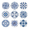 ANATTASOUL Blue Spanish Pattern Wooden Coasters Set of 9 Bulk(3.9") - style: Blue Spanish Pattern