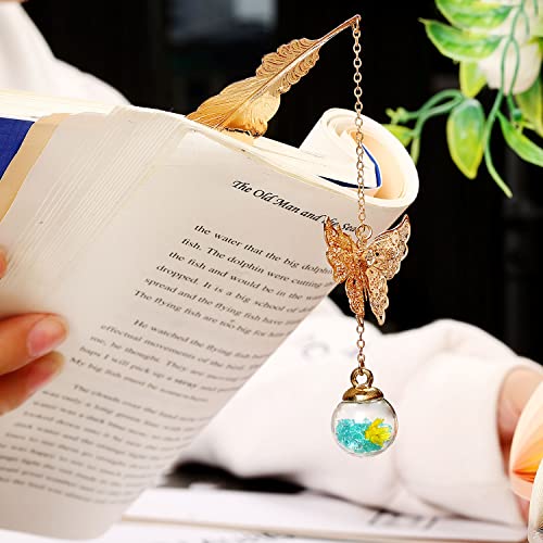 Toirxarn Metal Feather Bookmark, Back to School Teacher Gift for Women - color: Feather Gold - Green Crystal With Yellow Flowers
