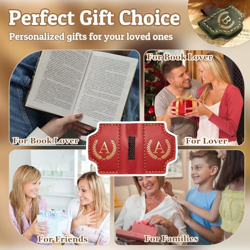 Personalized Mark Bookmark with Pen Holder, Leather Magnetic Book Marker 26 Letters,Custom Initials Page Marks, Gifts for Book Lovers Readers Men Women (Red, D) - color: Red, size: D