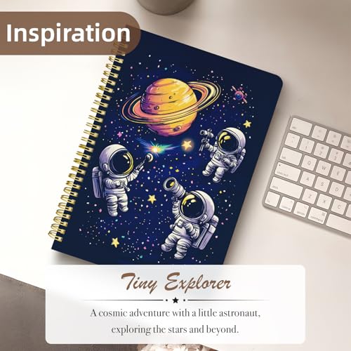Cute Spiral Notebook Lined Journal B5 Note Book with Pocket, Space - color: Astronaut