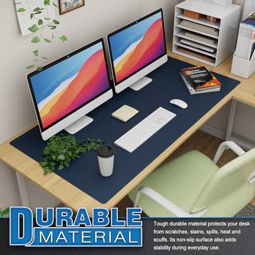 K KNODEL Extra Large Desk Mat, Leather Mouse Pad (47.2"x23.6", Dark Blue) - color: Dark Blue, size: 47.2" x 23.6"
