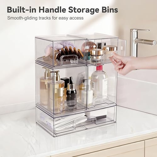 Hvygss Clear Stackable Storage Drawers, Countertop Bottle Organizer 5-Pack