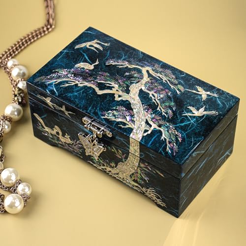 Mother of Pearl Wood Jewelry Box Pine Tree Watch Storage Blue - style: Pine Tree Blue