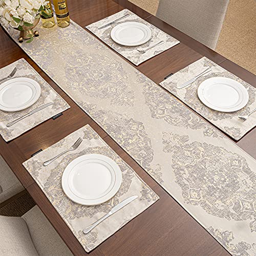 Loom and Mill Luxury Elegant Damask Placemats Double-Layer, Set of 4, Beige - color: Beige+grey+gold_rome, size: 4 Pieces