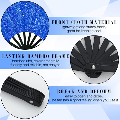 Maitys 2 Pack Foldable Fans for Rave Dancing,Dark Color,Glitter Pattern - color: Dark Color, style: Glitter Pattern