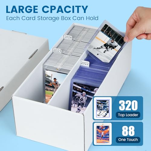 4 Pack Trading Card Storage Box - Holds 320 Top Loaders & 88 One Touch - Cardboard Case with Dividers for Sport Cards (2 Rows) - size: 2 Rows