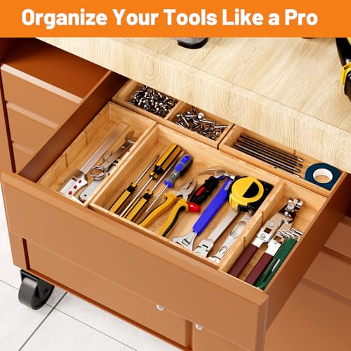 Bamboo Drawer Organizer, 5-Piece Stackable Trays with Removable Dividers