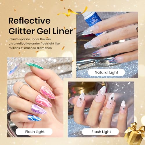 Beetles Nail Art Gel Liner Polish 12 Colors Reflective Glitter - color: B - Multicolor-12