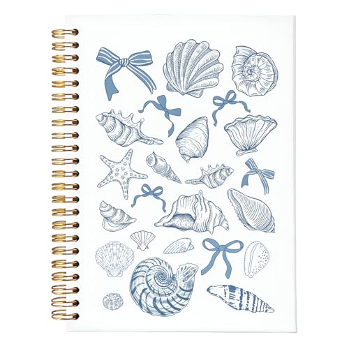 Blue Bow Beachy Spiral Notebook for Girls Women,Blue School Supplies - color: Coastal shell bows