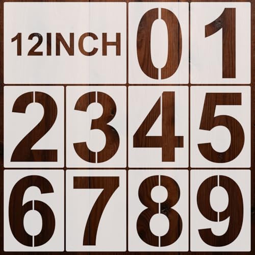 Number Stencils for Painting, 10 Pcs 12 Inch for Wall Decor Wood Signs - color: Number 12"