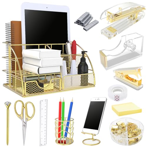 Gold Office Desk Organizers, 13PCS Office Supplies and Accessories - color: Gold