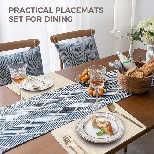 NCUE Vinyl Placemats Set of 12, 17"x12" Wipeable Place Mats with Coasters - color: Beige, size: Set of 12