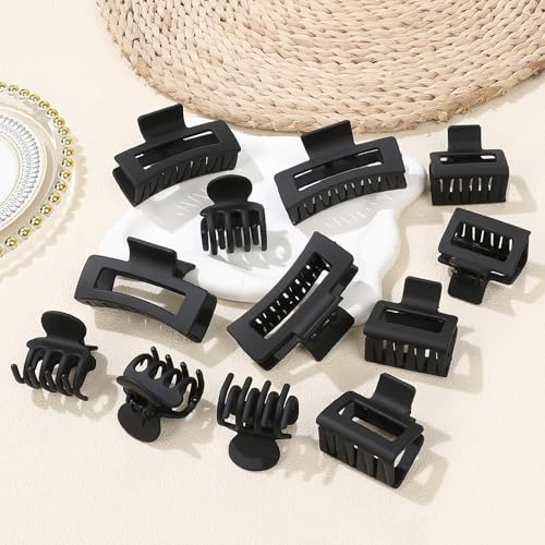 SMKSL 12 Pcs Hair Claw Clips for Women & Girls 3 Styles Hair Accessories - color: Black