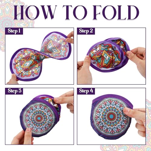 Gejoy 24 Pcs Purple Mandala Flying Disc Foldable Hand Fan Round 8 Styles - color: Purple Mandala