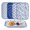 Vesici 4 Pack Blue White Melamine Serving Trays, 13 x 10 Inch Platters - style: Blue and White Porcelain