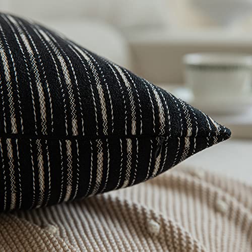 Kevin Textile Pack of 2 Farmhouse Decorative Throw Pillow Covers Boho Woven Texture Burlap Linen Cushion Cover Striped Pillowcase, Black 18 x 18 inches 45 x 45 cm - color: A-black, size: 18" x 18" (Pack of 2)