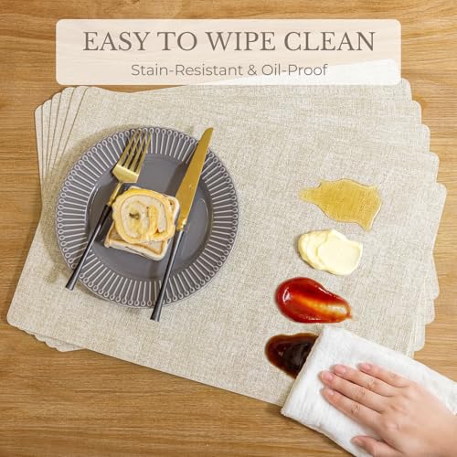 Romanstile Faux Leather Vinyl Placemats Set of 6, Beige - color: Beige