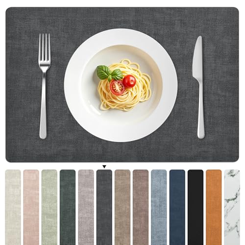 FROMHEART Faux Leather PU Placemats Set of 4 (Dark Grey,11.8" x 17") - color: Dark Grey, size: Set of 4