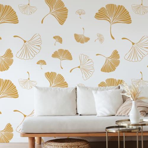 9Pcs Ginkgo Leaf Wall Stencil Templates Reusable Plastic Large Medium Small Botanical Leaf Stencils for Painting on Wood Wall Floor Tile Fabric Glass Furniture DIY Home Decor Template - style: Ginkgo Leaf B