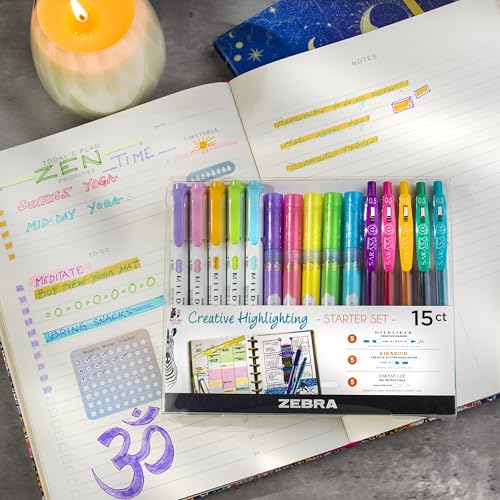 Zebra Pen Highligher Set, MILDLINER, KIRARICH & SARASA Clip, Assorted, 15Pk - style: Journaling and Creative Notetaking Set