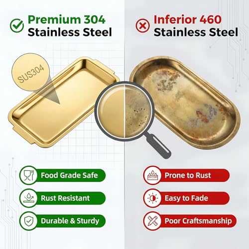 3-Piece Gold Serving Trays,304 Stainless Steel Heavy Duty Rectangular Platters,12.6 Inch Metal Food Server Set,Chip & Scratch Resistant,Rustproof Commercial Grade for Party, Wedding,Buffet,Christmas - color: Gold, size: 12.6''×6.2''