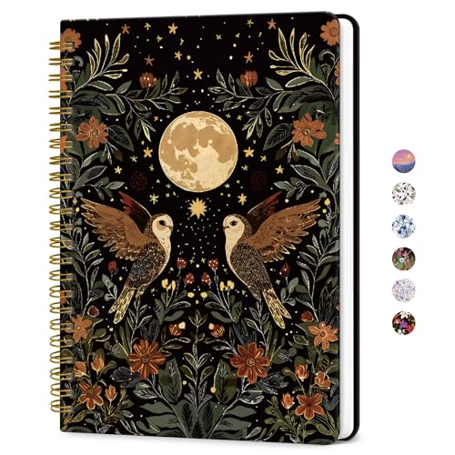 ZOTIA Lined Spiral Journal for Women, A5 Pretty Hardcover Notebook for Work, School & Office Writing, Aesthetic Writing Journal College Ruled, 140 Pages, 5.8" x 8.3", Moonlight Owls - color: R-Moonlight Owls