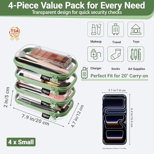 YQBRAO Clear Hard Shell Zipper Cases, 4 Small Cable Organizers, Green - color: Green, size: 4 Pack(S)