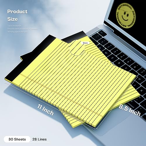 20 Pack Legal Pads 8.5 x 11 Double-Sided Printing Wide Ruled Yellow Notepad - color: Yellow 20