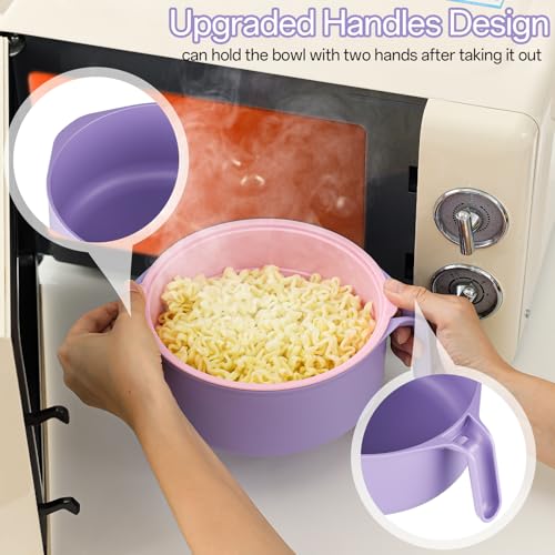 MEACOLIA Large Ramen Bowl Set, Microwave Noodle Pasta Cooker with Lid and Strainer, with Stainless Steel Chopsticks, Spoon, Fork, College Dorm Room Essentials for Girls for Boys (Pink) - color: Pink, size: 50 oz Ramen Bowl (with Travel Utensils)