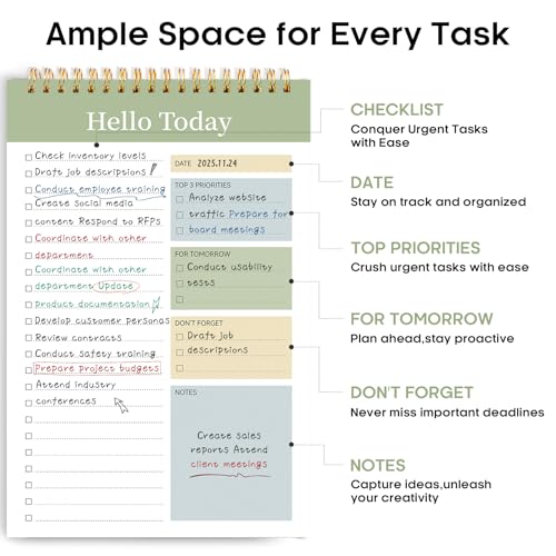 Taja To Do List Notepad, Undated Daily Planner for Work and Goal Setting - color: v-Green, size: 1 Pack