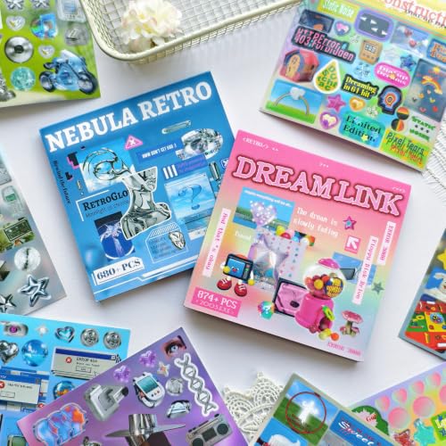 1500+ Pcs Aesthetic Sticker Book for Journaling - color: Nebula Dream