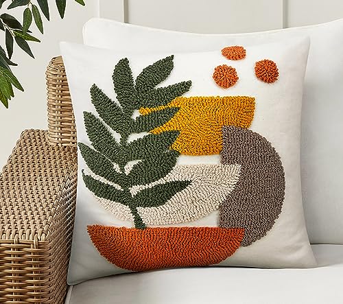 Merrycolor Boho Decorative Throw Pillow Covers Abstract Tufted Mid Century Modern Throw Pillows Green Leaf Sun Aesthetic Textured Pillow Cover Decorative Throw Pillows for Bed Couch Sofa,18x18 - color: Style B, size: 18" x 18" (Pack of 1)