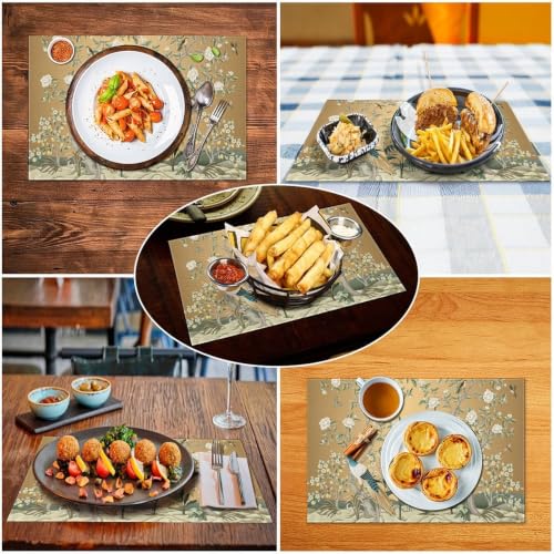Peacock Vintage Floral Oriental Placemats Set of 4, 12x18 Inch - color: Floral Bird09, size: 4pcs