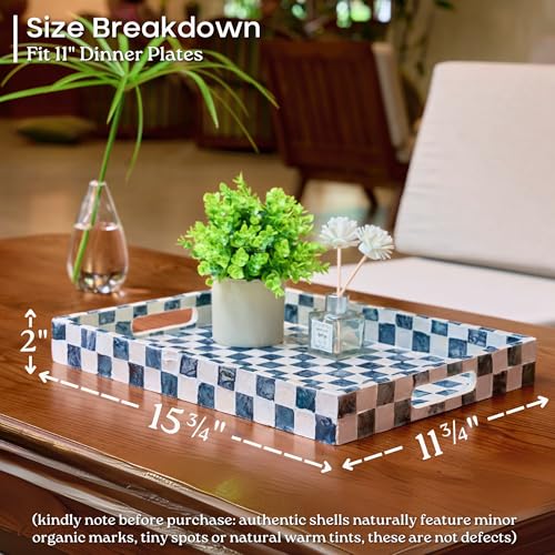 CHI AN HOME 16"x12" Capiz Shell Coastal Decorative Serving Tray, Navy Blue - color: Navy Blue