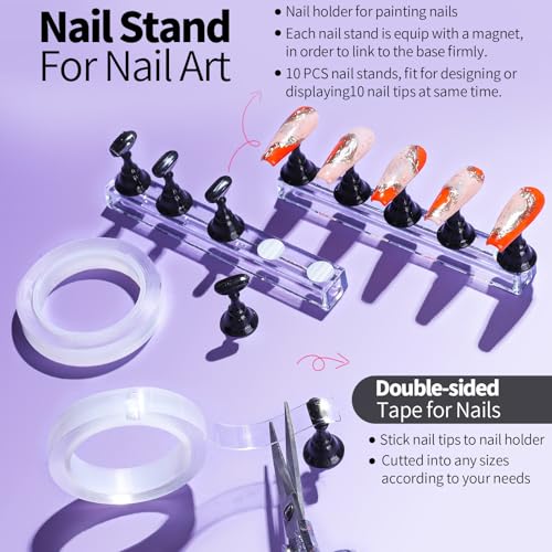 FANDAMEI Nail Art Tools, Nail Design Tools, Nail Brush, Nail Art Kit With Nail Stand, Nail Holder For Painting Nails, Nail Art Brushes, Nail Dotting Tool, Nail Art Palette, Nail Tools For Nail Art - color: Black