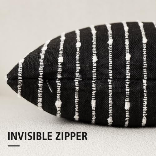 Foindtower Decorative Striped Boucle Throw Pillow Covers 18x18 Inch Black - color: Black, size: 18" x 18" (Pack of 2)