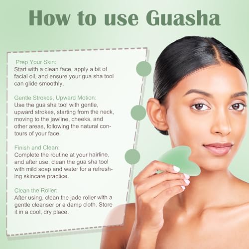 CUBACO Spa Headband and Wristband Set for Women with Ice Jade Roller and Gua Sha, Skin Care Set Tools Puffy Makeup Headband Teen Girl Gifts Trendy Stuff Hair Accessories for Women - color: Green