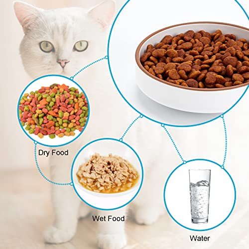 Cottagecore 5 inch Ceramic Cat Food Bowl, White, 3 Bowls Set - color: White