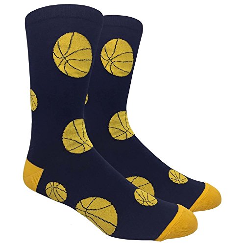 Urban Peacock Men's Novelty Fun Dress Socks Multiple Patterns/Multi-pair Options! - color: Basketball - Navy With Gold