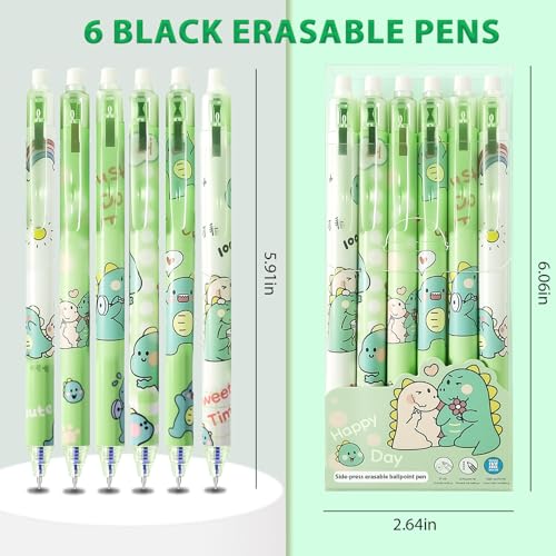 Cute Green Dinosaurs School Supplies,Kawaii Stationery Birthday Gifts,Includes Dinosaurs Erasable Gel Pens,Dinosaurs Mechanical Pencils,Lead Refills,Erasers,for Office School Supplies Women Men - style: dinosaurs